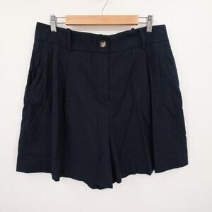 Alex Marie Shorts Navy Blue Linen Blend High Waisted Pleated Reina Size 16 NWOT